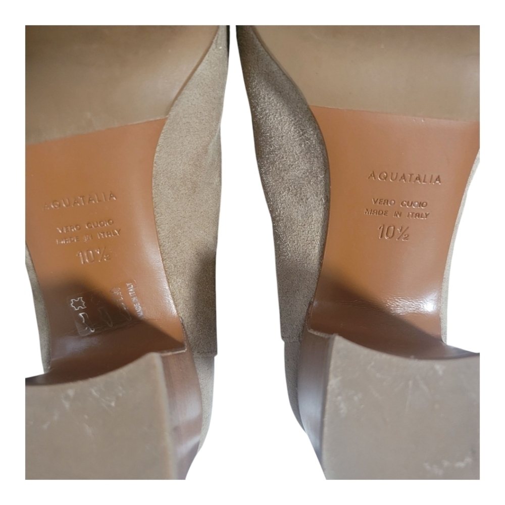 Aquatalia Elisabetta Slip-on Suede Block Heel Mule Booties - 10.5 - Tan - Picture 11 of 12